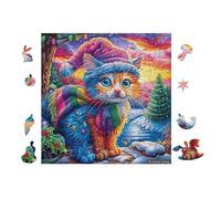 Puzzle De 100 Piezas para Adultos Gato en la cabaña de Invierno 28x28cm Decoración De Pared Enmarcable Detalles HD Claros Sin Polvo Experiencia De Montaje Fluida Egalo