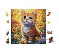 Puzzle De 100 Piezas para Adultos Gato with Girasoles 28x28cm Decoración De Pared Enmarcable Detalles HD Claros Sin Polvo Experiencia De Montaje Fluida Egalo