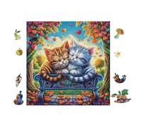 Puzzle De 100 Piezas para Adultos Gatos en el jardín de la Cesta 28x28cm Apto para Niños Ideal para Interacción Padres-Hijos Mejora La Concentración De Los Niños Regalo