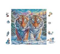 Puzzle De 100 Piezas para Adultos Gemelos Tigres en el Bosque nevado 28x28cm Ecológico Seguro No Tóxico Uso Familiar Apto para Todas Las Edades RegaloDivertida