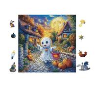Puzzle De 100 Piezas para Adultos Ghost and Witch in Pumpkin Cabaña 28x28cm Nivel Experto para Jugadores Avanzados Diversión Desafiante Ideal para Aficionados De Puzzles