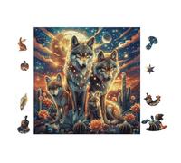 Puzzle De 100 Piezas para Adultos Hombreada de Lobos en el Desierto a la luz de la Luna 28x28cm Montaje Fácil para Principiantes Ideal para Niños Adolescentes Mejora La Destreza Hombreual Regalo