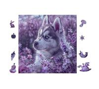 Puzzle De 100 Piezas para Adultos Husky Cachorro con Flores 28x28cm Nivel Intermedio Ideal para Mejora De Habilidades Entrenamiento De Pensamiento Lógico Regalo