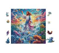 Puzzle De 100 Piezas para Adultos Jesús Caminando sobre el Agua 28x28cm Actividad De Team Building para Compañeros De Oficina Juego De Grupo Divertido Mejora La
