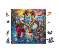 Puzzle De 100 Piezas para Adultos Jesús con Amigos al Borde del río 28x28cm Decoración De Pared Enmarcable Detalles HD Claros Sin Polvo Experiencia De Montaje Fluida Egalo
