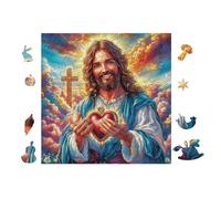 Puzzle De 100 Piezas para Adultos Jesús con el Sagrado Corazón 28x28cm Actividad Vacaciones De Verano Ideal para Viaje Vacaciones Tiempo Libre En Casa Hobby Relajante