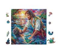 Puzzle De 100 Piezas para Adultos Jesús con niño at Waterfall 28x28cm Arte De Pared Enmarcable para Oficina Café Presentación Artística Única para Espacio Comercial