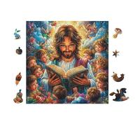 Puzzle De 100 Piezas para Adultos Jesús Leyendo un Libro a los niños 28x28cm Regalo del Día De La Madre para Mamá Hobby Relajante Divertido Tiempo Libre Decoración del Hogar