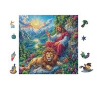Puzzle De 100 Piezas para Adultos Jesus with León in Garden 28x28cm Corte De Precisión Ajuste Rebabas Vínculo Padres-Hijos Juego Interactivo