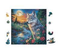 Puzzle De 100 Piezas para Adultos Lobo Bosque de montaña 28x28cm Puzzle De Arte Coleccionable Ideal para Aficionados Material Duradero Resistente Juegos EduGatoivos