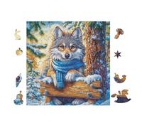 Puzzle De 100 Piezas para Adultos Lobo Cachorro on Wooden Bench 28x28cm Puzzle De Arteterapia Ideal para Salud Mental Alivio del Estrés Regulación Emocional Regalo Divertida