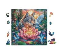 Puzzle De 100 Piezas para Adultos Lobo con Loto 28x28cm Patrón Artístico Ideal para Amantes del Arte Decoración De PaRojo Obra De Arte Coleccionable