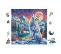 Puzzle De 100 Piezas para Adultos Lobo en el Bosque a la luz de la Luna 28x28cm Puzzle Profesional para Aficionados Ajuste Rebabas Juegos EduGatoivos