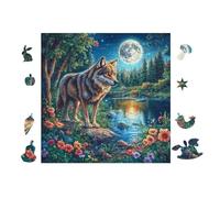 Puzzle De 100 Piezas para Adultos Lobo en el Bosque a la luz de la Luna 28x28cm Puzzle Profesional para Aficionados Ajuste Rebabas Juegos EduGatoivos