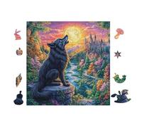 Puzzle De 100 Piezas para Adultos Lobo HBúhoing at Moonlight 28x28cm Arte De PaRojo Enmarcable para Oficina Café Presentación Artística Única para Espacio Comercial