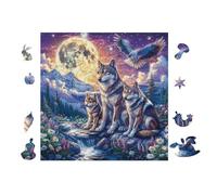Puzzle De 100 Piezas para Adultos Lobo Pack with Pájaros in Moonlight Bosque 28x28cm Arte De Pared Enmarcable para Dormitorio Salón Oficina Decoración Única Ideal para AHombretes del Arte