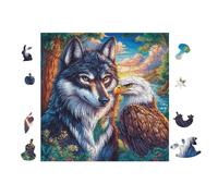 Puzzle De 100 Piezas para Adultos Lobo with Eagle in Montaña Forest 28x28cm Ideal para Actividades En Interiores Días De Lluvia Fines De Semana Tiempo En