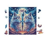 Puzzle De 100 Piezas para Adultos Lobos en el Bosque a la luz de la Luna 28x28cm Cochetón Grueso Resistente Impresión HD Alivio del Estrés Ideal para Hobby Ocio En Casa Noches