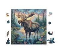 Puzzle De 100 Piezas para Adultos Moose in Bosque de montaña 28x28cm Actividad En Interiores Vacaciones De Invierno Días Fríos Tiempo En Familia Hobby