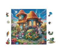 Puzzle De 100 Piezas para Adultos Mushroom Cabaña with Conejo 28x28cm Ideal para Actividades En Interiores Días De Lluvia Fines De SeHombrea Tiempo En