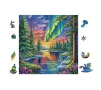 Puzzle De 100 Piezas para Adultos Northern Lights in Montaña Forest 28x28cm Cartón Ecológico Seguro No Tóxico Adolescentes Adultos Hobby Diario Regalo