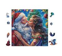 Puzzle De 100 Piezas para Adultos Papá Noel BESA a una Mujer 28x28cm Decoración De Pared Enmarcable Detalles HD Claros Sin Polvo Experiencia De Montaje Fluida Egalo