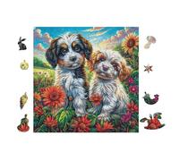 Puzzle De 100 Piezas para Adultos Pareja de Cachorros con Flores 28x28cm Corte De Precisión Ajuste Rebabas Vínculo Padres-Hijos Juego Interactivo