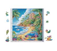 Puzzle De 100 Piezas para Adultos Playa con Coche 28x28cm Apto para Niños Ideal para Interacción Padres-Hijos Mejora La Concentración De Los Niños Regalo