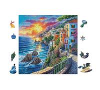 Puzzle De 100 Piezas para Adultos Pueblo costero 28x28cm Arte De Pared Enmarcable para Oficina Café Presentación Artística Única para Espacio Comercial