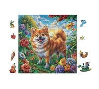 Puzzle De 100 Piezas para Adultos Shiba Inu Puppy Jardín de Flores 28x28cm Regalo De Graduación para Estudiantes Ideal para Entrenamiento Cerebral Relajación Después De Los