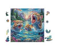 Puzzle De 100 Piezas para Adultos Tigres Jugando en el río 28x28cm Impresión Vibrante No Desvanecible Arte De Pared Enmarcable Ideal para Salón Dormitorio Regalo