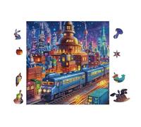 Puzzle De 100 Piezas para Adultos Tren mágico en la Ciudad 28x28cm Ecológico Seguro No Tóxico Uso Familiar Apto para Todas Las Edades RegaloDivertida