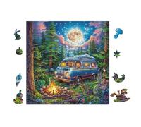 Puzzle De 100 Piezas para Adultos Van Retro en el Bosque a la luz de la Luna 28x28cm Nivel Intermedio Ideal para Mejora De Habilidades Entrenamiento De Pensamiento Lógico Regalo