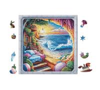Puzzle De 100 Piezas para Adultos Vista del océano a través de un Marco 28x28cm Regalo De Acción De Gracias para Familia Ideal para Tiempo De Reunión Actividad De Grupo Divertida