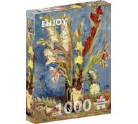 Puzzle de 1000 piezas, acabado mate, tacto suave, piezas robustas y únicas, ajuste apretado, colores vivos, servicio de piezas, jarrón gladioli, pintura impresionista de Van Gogh ENJOY Puzzle