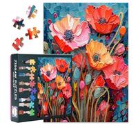 Puzzle de 1000 piezas, amapolas abstractas en tonos pastel, puzle de papel premium arte botánico para adultos, XXL, diseño floral, mural decorativo con textura pintoresca, tamaño del motivo: 27,5 x