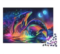 Puzzle De 1000 Piezas Ballena para Adultos, Cartulina Premium, A Neon Dream of Ballenas Dancing Above The Ocean Desafío Y Entrenamiento Cerebral En Interior, Idea De Regalo, 70x50cm/1000pcs