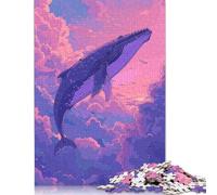 Puzzle de 1000 piezas, ballena volando en el cielo, rompecabezas cuadrado retro para adultos y rompecabezas de papel, rompecabezas de decoración del hogar, 38 x 26 cm/1000 piezas