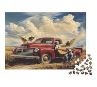 Puzzle de 1000 Piezas Camión Rojo Vintage Escena de Campo en Papel para Adultos Papel Grueso Eco Rompecabezas Entrenamiento Cerebral Coche Granja Decoración Hogar 52x38cm/1000pcs