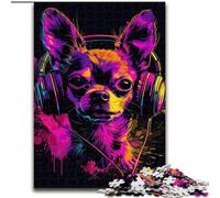 Puzzle de 1000 Piezas Chihuahua DJ Neon de Madera, Rompecabezas de Alta dificultad para Adolescentes, 50x75cm, un Regalo Ideal para Navidad o cumpleaños