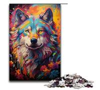 Puzzle de 1000 piezas con colorido retrato psicodélico de un lobo sombra, regalo puzzle para adultos, lista de deseos de Navidad con Papá Noel para adolescentes a partir de 14 años, 75 x 50 cm