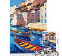 Puzzle de 1000 Piezas con ilustración de un Pueblo costero con Barcos Juguete antiestrés Regalo de cumpleaños Juego Educativo con Piezas aleatorias Que encajan Perfectamente Tamaño 38x26cm