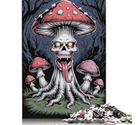 Puzzle de 1000 piezas "Cráneo de hongos espeluznantes en un bosque oscuro" - Rompecabezas cuadrados para adultos y rompecabezas de madera - Decoración del hogar (75 x 50 cm)