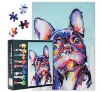 Puzzle de 1000 piezas de bulldog francés, bonito retrato de perro con acentos de color, puzzle premium XXL para adultos, decoración moderna de pared, diseño 27,5 x 19,7