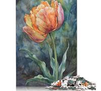 Puzzle de 1000 piezas de papel de pintura de tulipán para adultos, rompecabezas rectangular creativo, juego de desafío para el ejercicio del cerebro, regalo 38 x 26 cm/1000 piezas