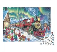 Puzzle de 1000 Piezas de Regalo para Adultos de Paseo en Tren navideño, Auroras boreales, Tren, Elfos, Nieve, Premium, Grueso, Resistente desafiante, difícil, Alivio del estrés, 38x26cm/1000pcs.