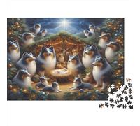 Puzzle de 1000 Piezas desafiante para Adultos de Nacimiento navideño con Perro, cabaña navideña, Estrella, Premium, Grueso, Resistente, Vibrante, Alivio del estrés, 70x50cm/1000pcs.