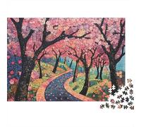 Puzzle de 1000 Piezas difícil para Adultos de Camino de Flores de Cerezo, túnel de Flores de Cerezo, Camino Premium, Grueso, Resistente, desafiante, Alivio del estrés, 52x38cm/1000pcs.