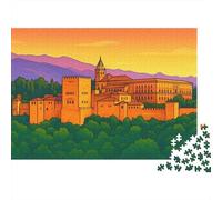 Puzzle de 1000 Piezas difícil para Adultos de Castillo al Atardecer, Castillo, Atardecer, Cielo Naranja, histórico, Premium, Grueso, Resistente, desafiante 38x26cm/1000pcs.
