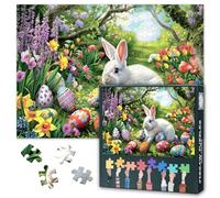 Puzzle de 1000 piezas, diseño de conejos con huevos de colores y flores de primavera, sofisticado puzle para adultos, decoración de Pascua, sin polvo, bien empaquetado, juego familiar, idea de regalo
